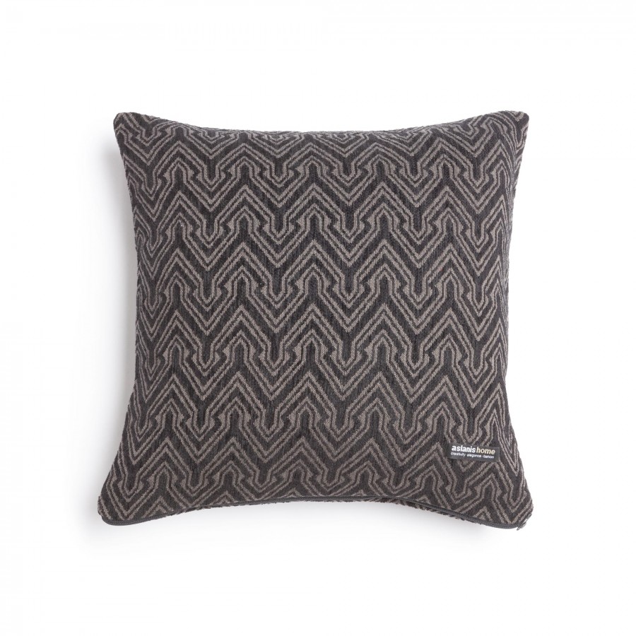 Διακοσμητική Μαξιλαροθήκη Tymfi Chenille Jacquard Μαύρο/Μπεζ Classic 45X45 Aslanis Home