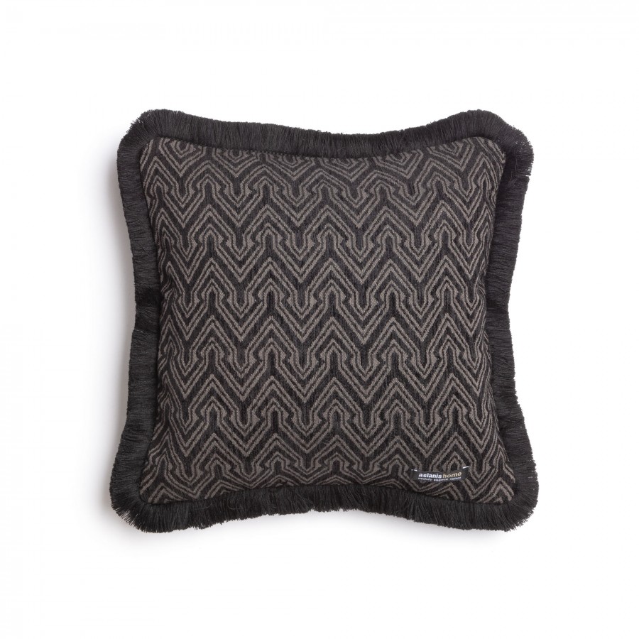 Διακοσμητική Μαξιλαροθήκη Tymfi Chenille Jacquard Μαύρο/Μπεζ Trimming 45X45 Aslanis Home