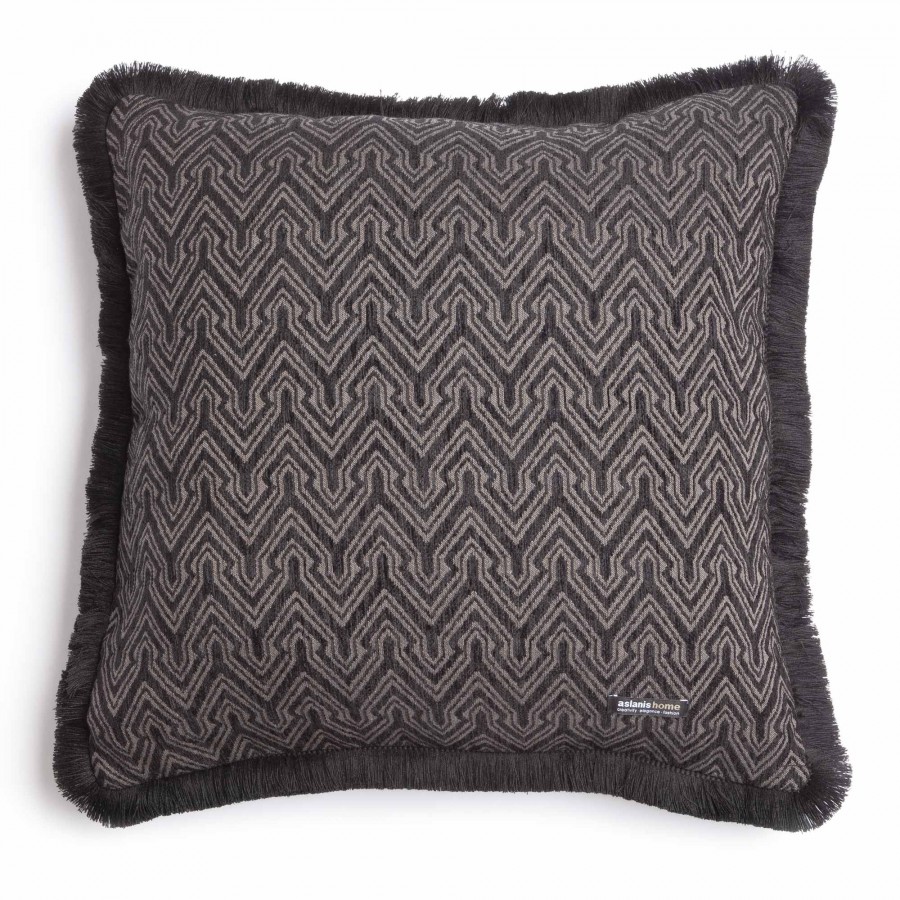 Διακοσμητική Μαξιλαροθήκη Tymfi Chenille Jacquard Μαύρο/Μπεζ Trimming 60X60 Aslanis Home