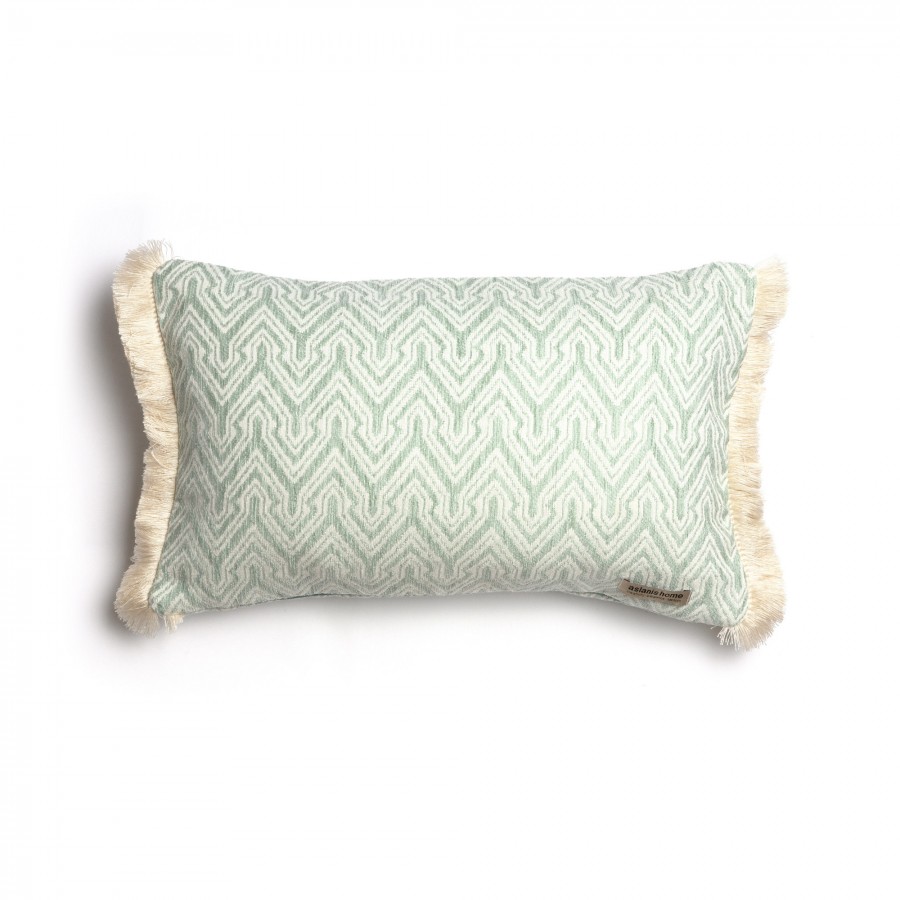 Διακοσμητική Μαξιλαροθήκη Tymfi Chenille Jacquard Μέντα/Ζαχαρί Trimming 30X50 Aslanis Home