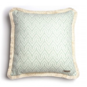 Διακοσμητική Μαξιλαροθήκη Tymfi Chenille Jacquard Μέντα/Ζαχαρί Trimming 60X60 Aslanis Home