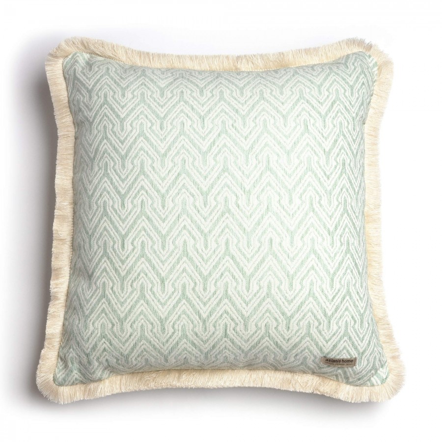 Διακοσμητική Μαξιλαροθήκη Tymfi Chenille Jacquard Μέντα/Ζαχαρί Trimming 60X60 Aslanis Home