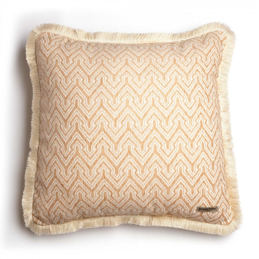 Διακοσμητική Μαξιλαροθήκη Tymfi Chenille Jacquard Μπεζ/Εκρού Trimming 60X60 Aslanis Home