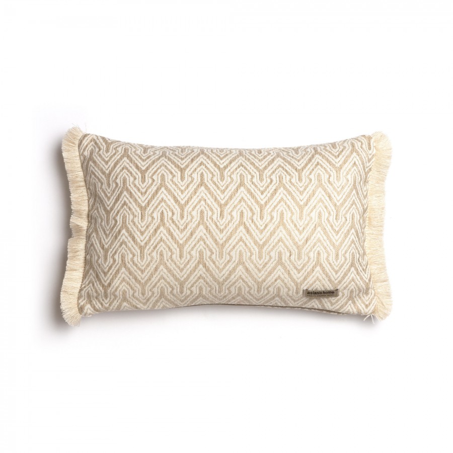 Διακοσμητική Μαξιλαροθήκη Tymfi Chenille Jacquard Σπαγγί/Εκρού Trimming 30X50 Aslanis Home