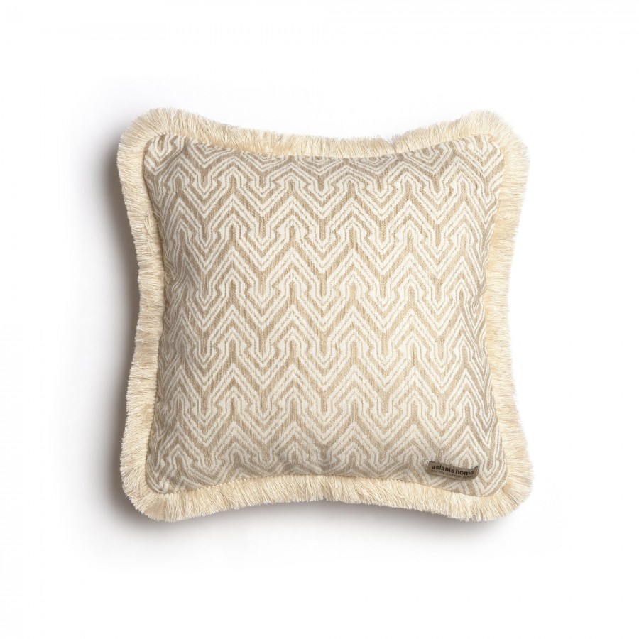 Διακοσμητική Μαξιλαροθήκη Tymfi Chenille Jacquard Σπαγγί/Εκρού Trimming 45X45 Aslanis Home