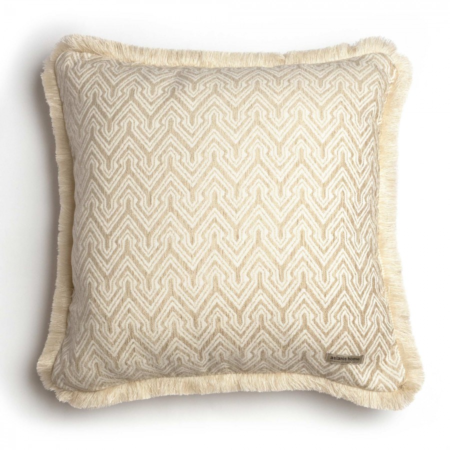 Διακοσμητική Μαξιλαροθήκη Tymfi Chenille Jacquard Σπαγγί/Εκρού Trimming 60X60 Aslanis Home