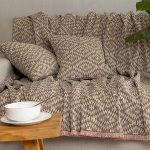 Ριχτάρι Τετραθέσιου Καναπέ Akritas Chenille Jacquard Σάπιο Μήλο/Μπεζ 180X350 Aslanis Home