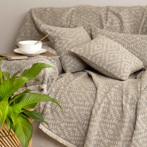 Ριχτάρι Πολυθρόνας Akritas Chenille Jacquard Σπαγγί/Γκρι 180X180 Aslanis Home
