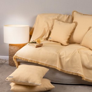 Ριχτάρι Τριθέσιου Καναπέ Atheras Jacquard Ώχρα 180X300 Aslanis Home