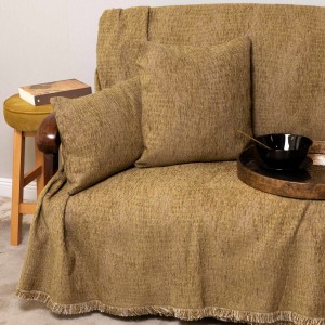 Ριχτάρι Πολυθρόνας Ismaros Chenille Jacquard Λαδί/Μπεζ 180X180 Aslanis Home