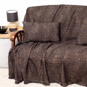 Ριχτάρι Τετραθέσιου Καναπέ Ismaros Chenille Jacquard Μαύρο/Σοκολατί 180X350 Aslanis Home