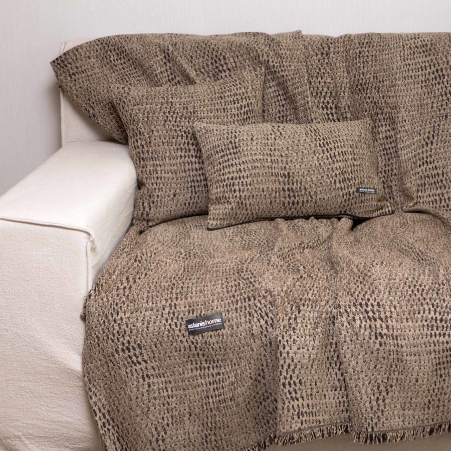 Ριχτάρι Τετραθέσιου Καναπέ Ismaros Chenille Jacquard Μπεζ/Μαύρο 180X350 Aslanis Home