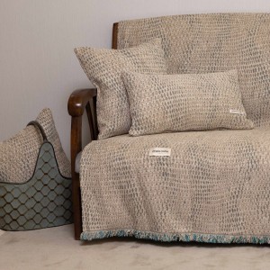 Ριχτάρι Τριθέσιου Καναπέ Ismaros Chenille Jacquard Μπεζ/Πετρόλ 180X300 Aslanis Home