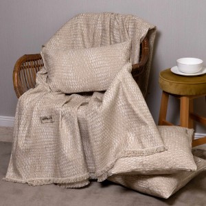 Ριχτάρι Τετραθέσιου Καναπέ Ismaros Chenille Jacquard Σπαγγί/Εκρού 180X350 Aslanis Home