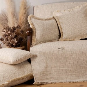 Ριχτάρι Πολυθρόνας New Maze Chenille Jacquard Άμμου 180X180 Aslanis Home