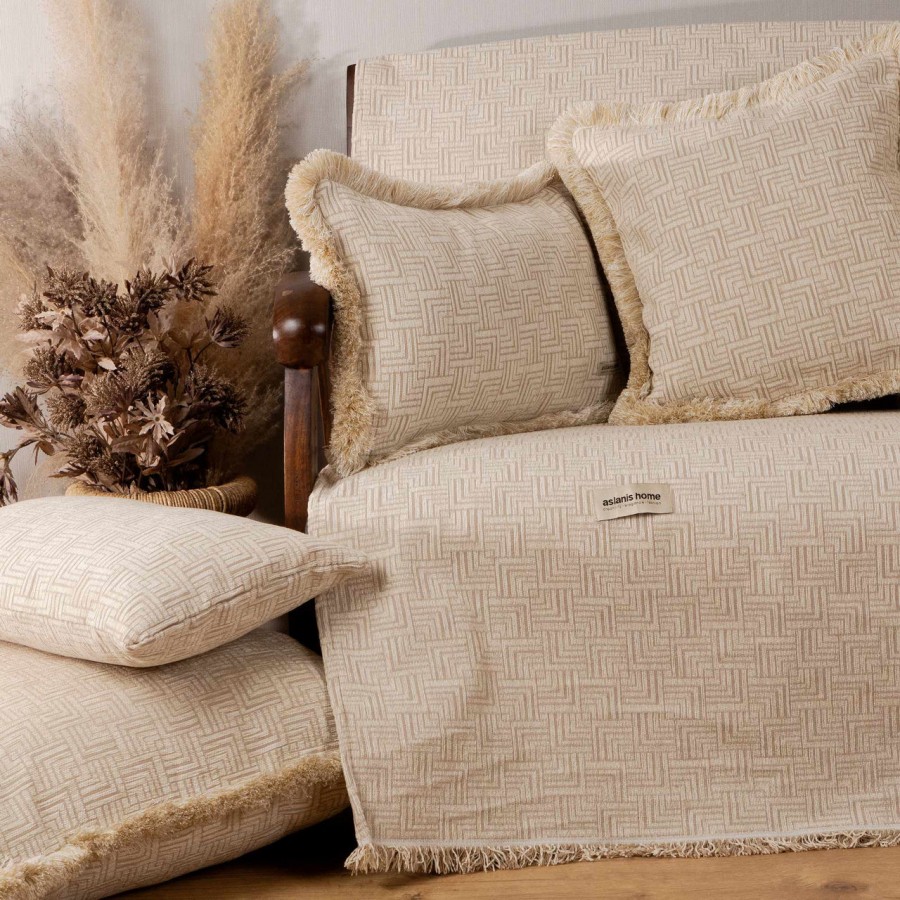 Ριχτάρι Πολυθρόνας New Maze Chenille Jacquard Άμμου 180X180 Aslanis Home