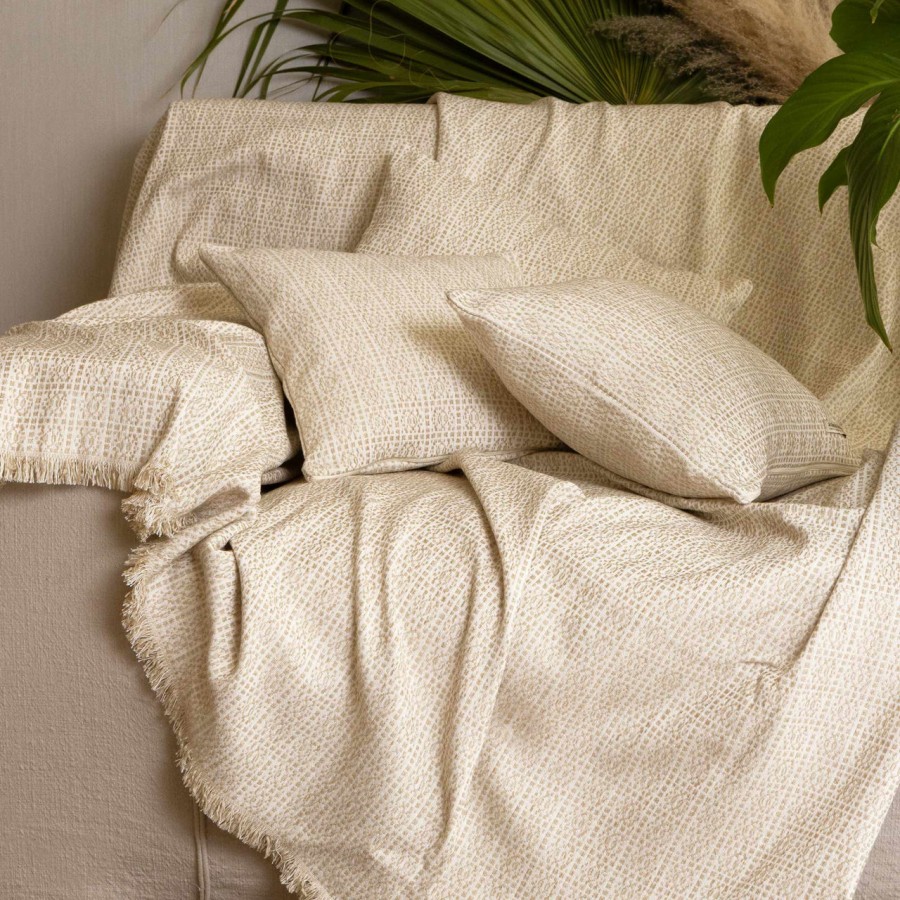 Ριχτάρι Τριθέσιου Καναπέ Onia Chenille Jacquard Άμμου/Εκρού 180X300 Aslanis Home