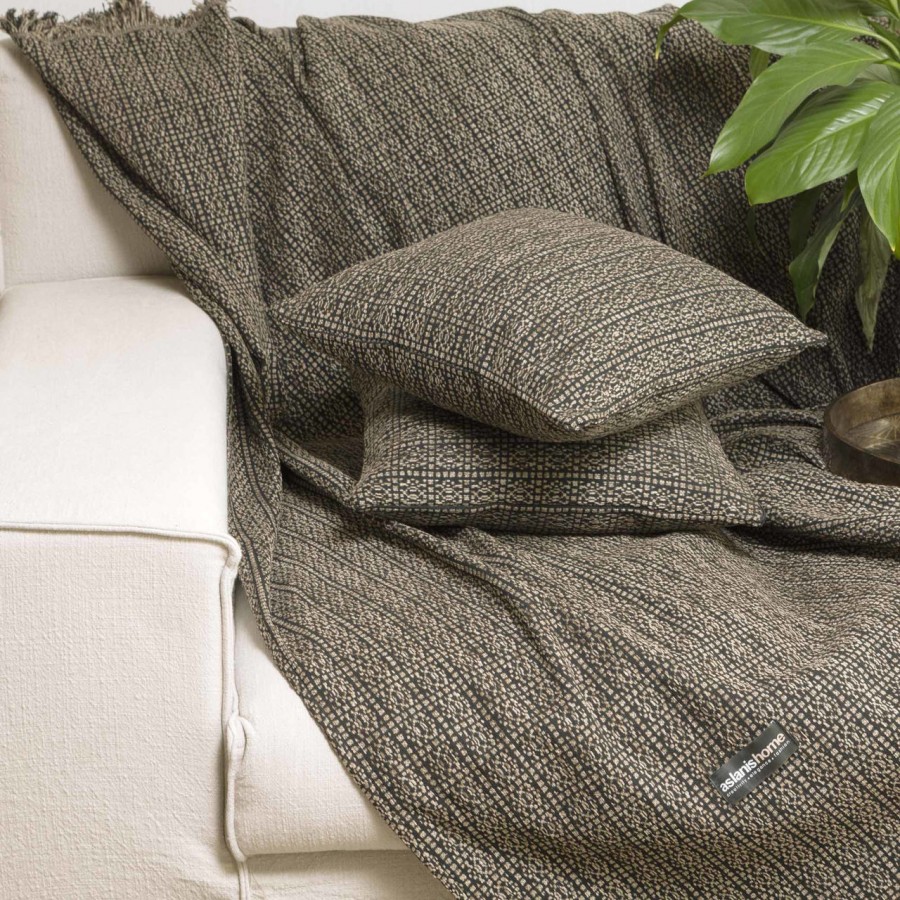 Ριχτάρι Διθέσιου Καναπέ Onia Chenille Jacquard Μπεζ/Μαύρο 180X250 Aslanis Home