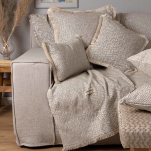 Ριχτάρι Τριθέσιου Καναπέ Panion Chenille Jacquard Άμμου/Εκρού 180X300 Aslanis Home