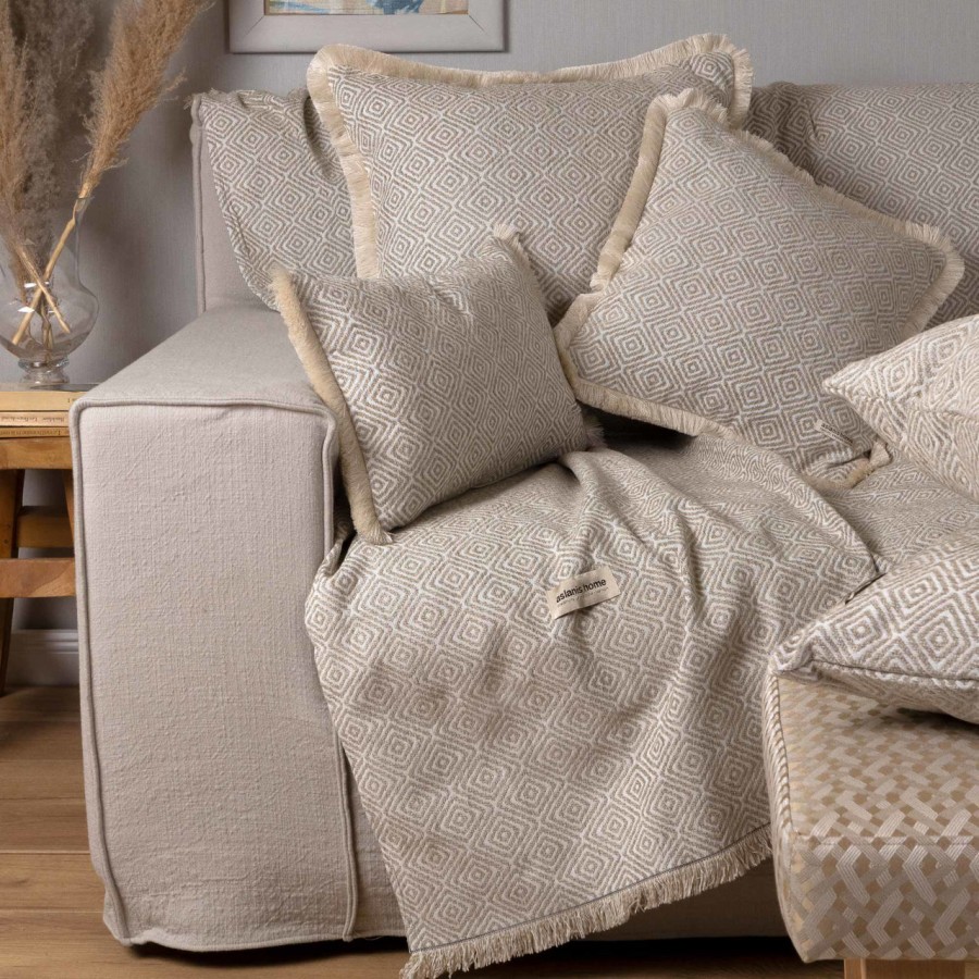 Ριχτάρι Τριθέσιου Καναπέ Panion Chenille Jacquard Άμμου/Εκρού 180X300 Aslanis Home