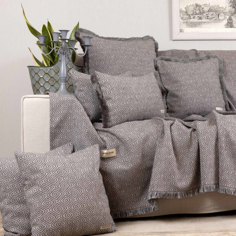 Ριχτάρι Πολυθρόνας Panion Chenille Jacquard Ανθρακί/Γκρι 180X180 Aslanis Home