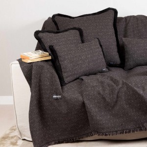 Ριχτάρι Τετραθέσιου Καναπέ Panion Chenille Jacquard Μαύρο/Μπεζ 180X350 Aslanis Home