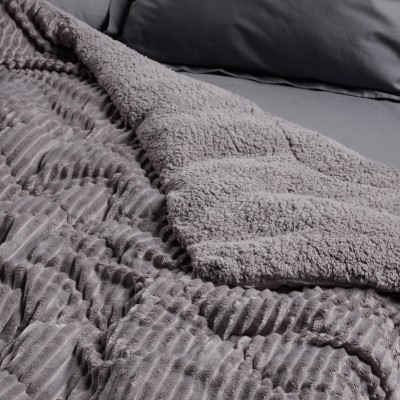1365 Κουβερτοπάπλωμα Sherpa Μονό  Grey 160X220 Das Home