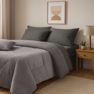 1365 Κουβερτοπάπλωμα Sherpa Μονό  Grey 160X220 Das Home