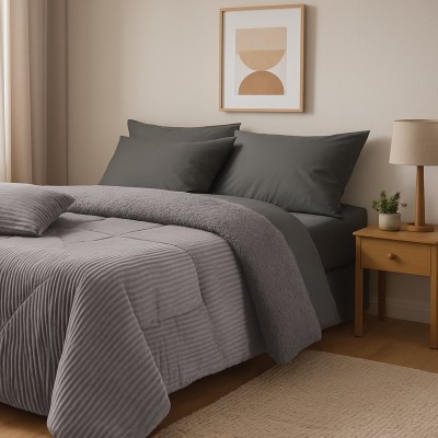 1365 Κουβερτοπάπλωμα Sherpa Μονό  Grey 160X220 Das Home
