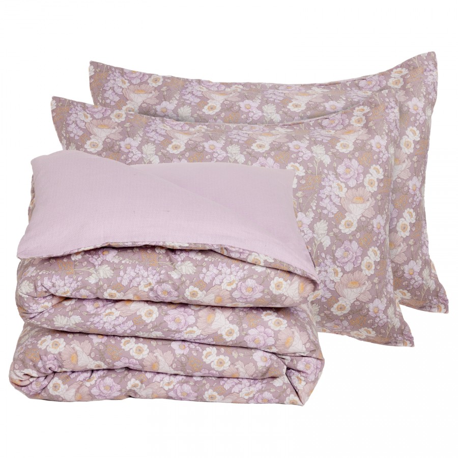 9682 Σετ Παπλωματοθήκη Υπέρδιπλη Happy Flannel  Lilac/Grey 220X240 Das Home