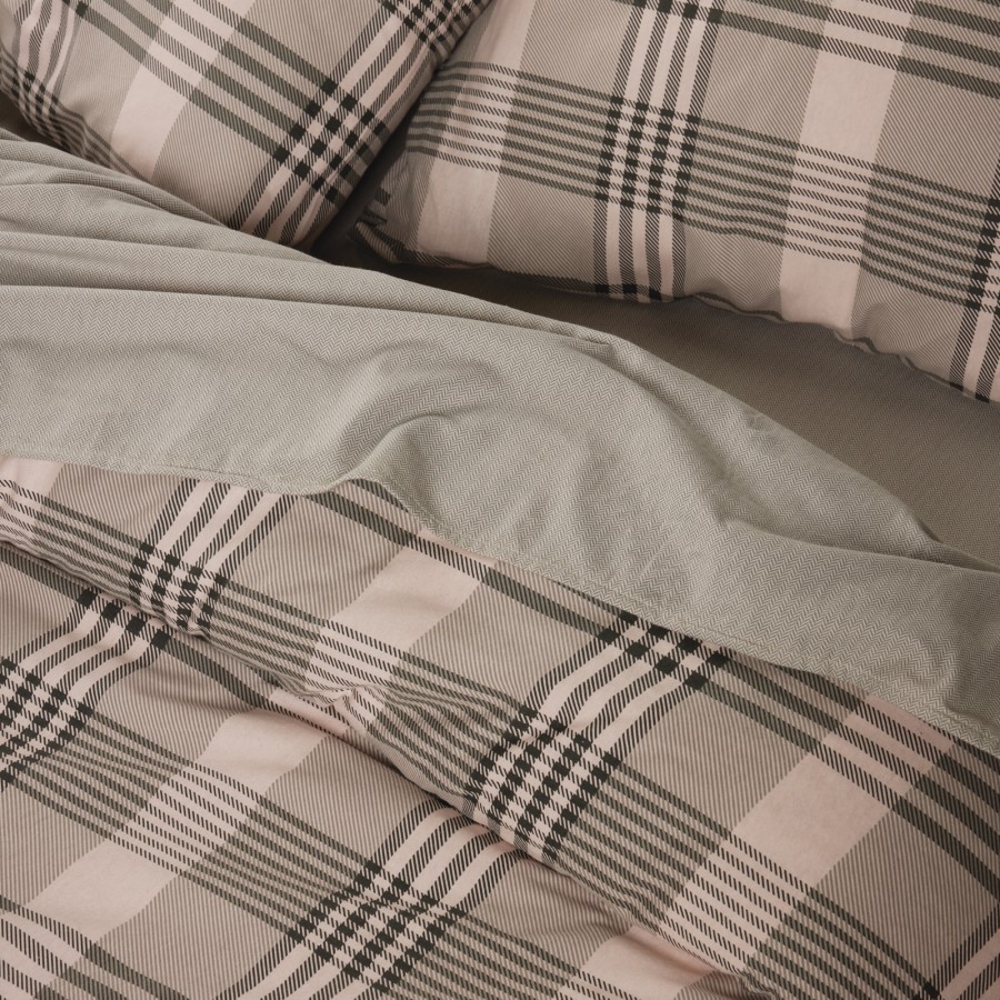 9679 Σετ Σεντόνια Υπέρδιπλα Happy Flannel  Olive/Beige 230X260 Das Home
