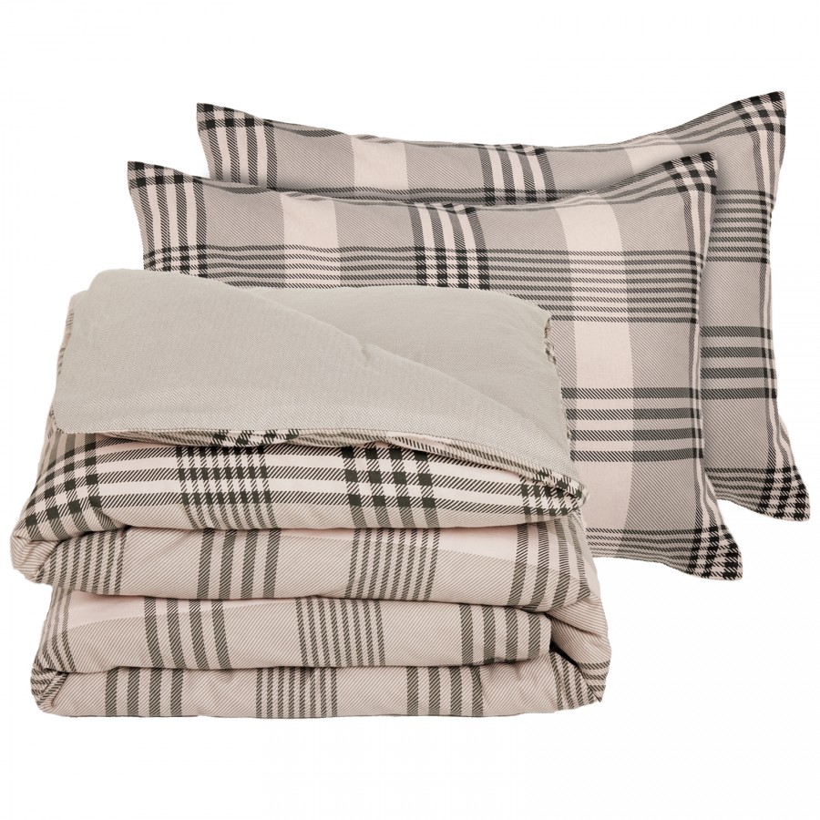 9679 Σετ Σεντόνια Υπέρδιπλα Happy Flannel  Olive/Beige 230X260 Das Home
