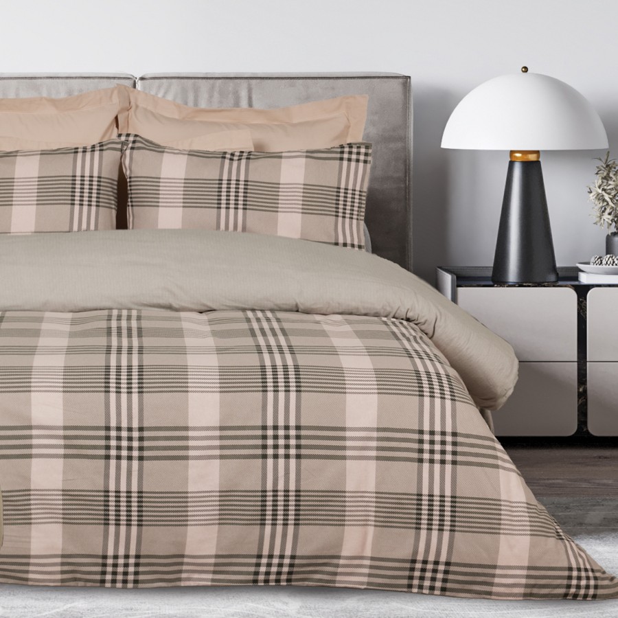 9679 Σετ Σεντόνια Υπέρδιπλα Happy Flannel  Olive/Beige 230X260 Das Home