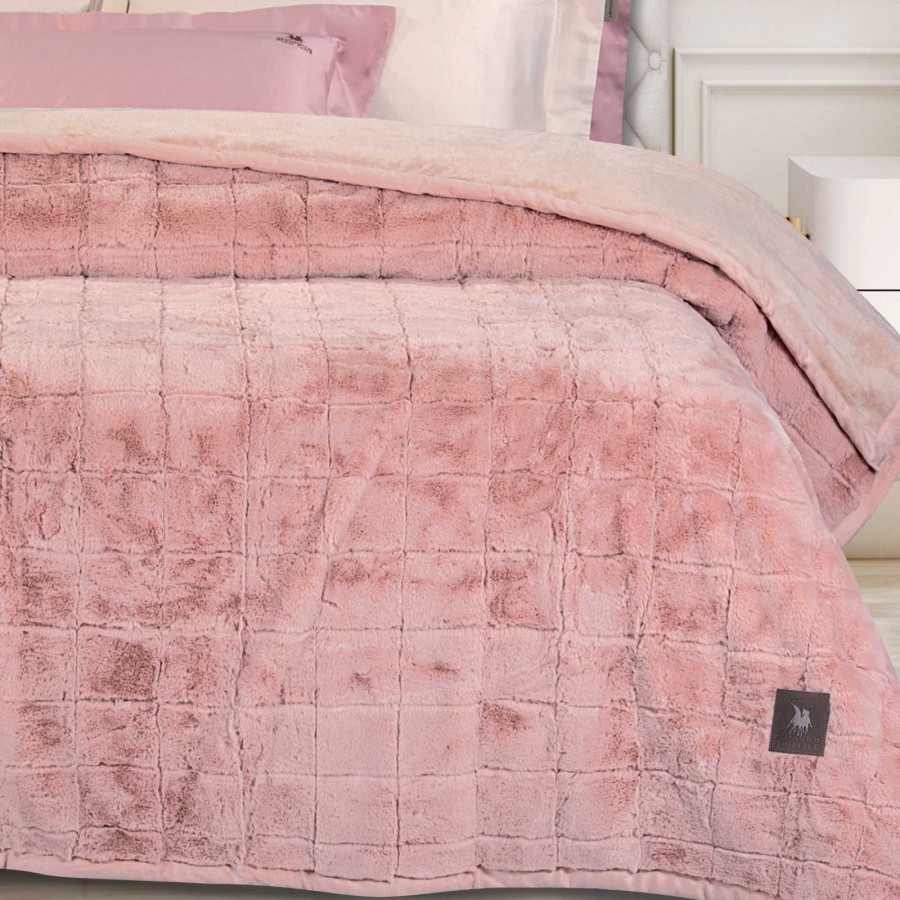 3499 Κουβέρτα Υπέρδιπλη Faux Fur-Flannel  Salmon 220X240 Greenwich Polo Club