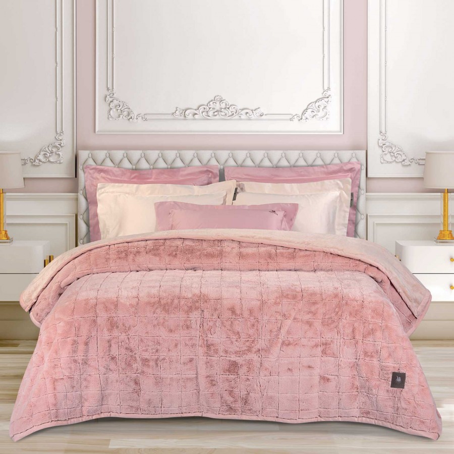 3499 Κουβέρτα Υπέρδιπλη Faux Fur-Flannel  Salmon 220X240 Greenwich Polo Club