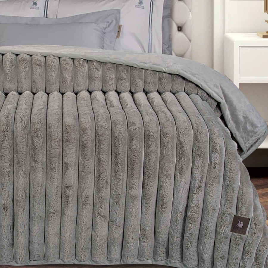 3831 Κουβέρτα Υπέρδιπλη Faux Fur-Flannel  Taupe 220X240 Greenwich Polo Club