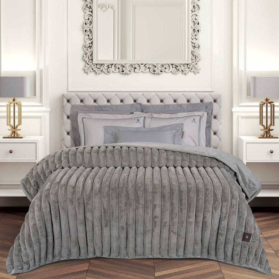3831 Κουβέρτα Υπέρδιπλη Faux Fur-Flannel  Taupe 220X240 Greenwich Polo Club