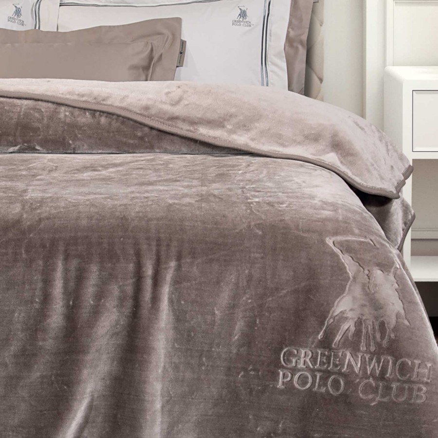 3497 Κουβέρτα Velour Μονή  Taupe 160X240 Greenwich Polo Club