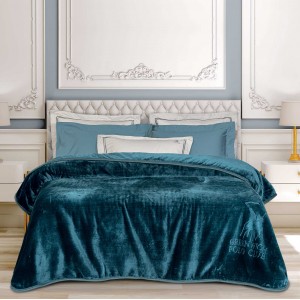 3498 Κουβέρτα Velour Μονή  Dark Aquamarine 160X240 Greenwich Polo Club