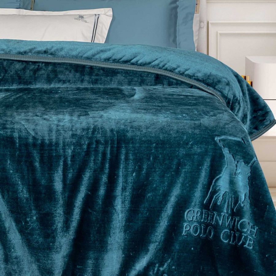 3498 Κουβέρτα Velour Υπέρδιπλη  Dark Aquamarine 220X240 Greenwich Polo Club