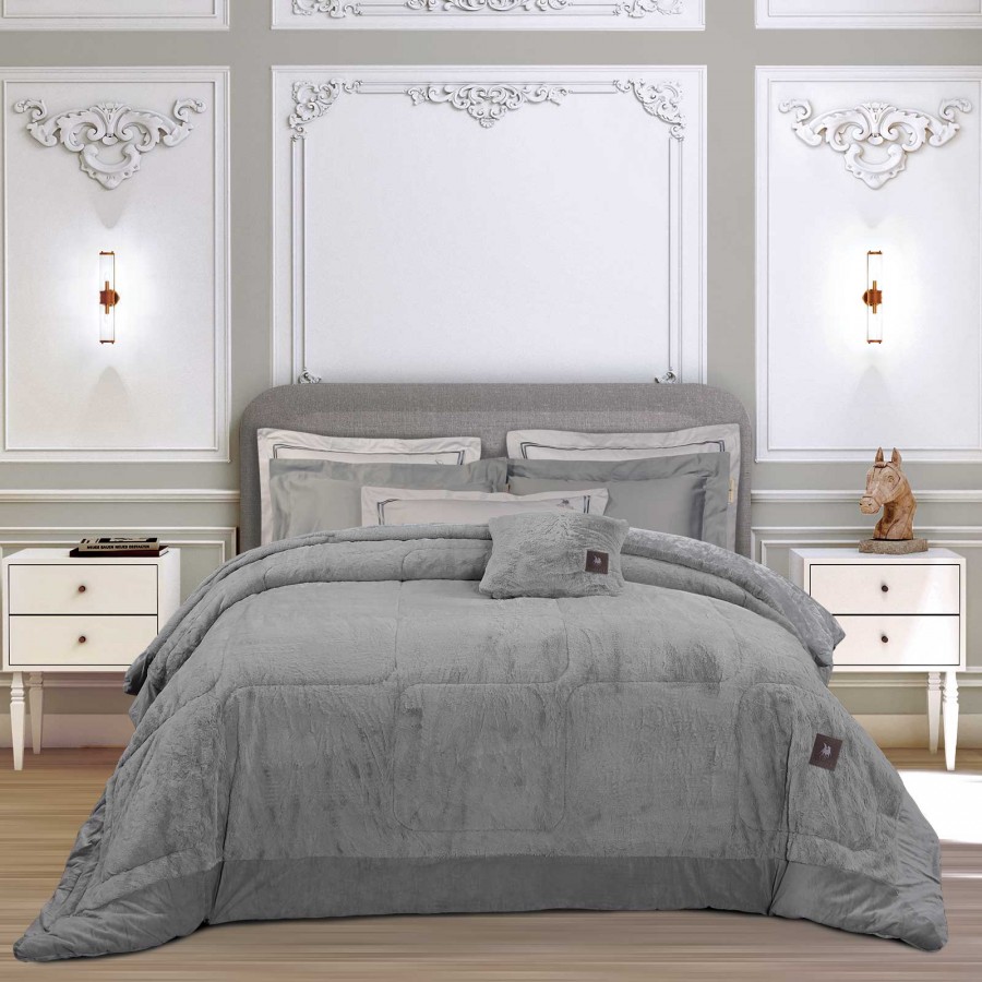 3964 Κουβερτοπάπλωμα Rabbit Faux Fur King Size Grey 240X250 Greenwich Polo Club