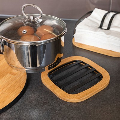 ESTIA ΒΑΣΗ ΜΑΓΕΙΡΙΚΟΥ ΣΚΕΥΟΥΣ BAMBOO ESSENTIALS MEΤΑΛΛΙΚΗ 17x17x1cm ΜΑΥΡΟ