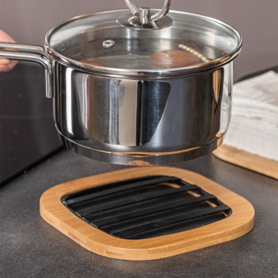 ESTIA ΒΑΣΗ ΜΑΓΕΙΡΙΚΟΥ ΣΚΕΥΟΥΣ BAMBOO ESSENTIALS MEΤΑΛΛΙΚΗ 17x17x1cm ΜΑΥΡΟ