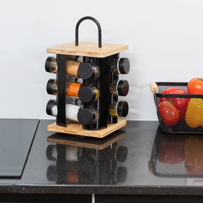 ESTIA ΒΑΣΗ ΜΠΑΧΑΡΙΚΩΝ BAMBOO ESSENTIALS ΜΕ 12 ΓΥΑΛΙΝΑ ΔΟΧΕΙΑ ΠΕΡΙΣΤΡΕΦΟΜΕΝΗ ΜΑΥΡΗ