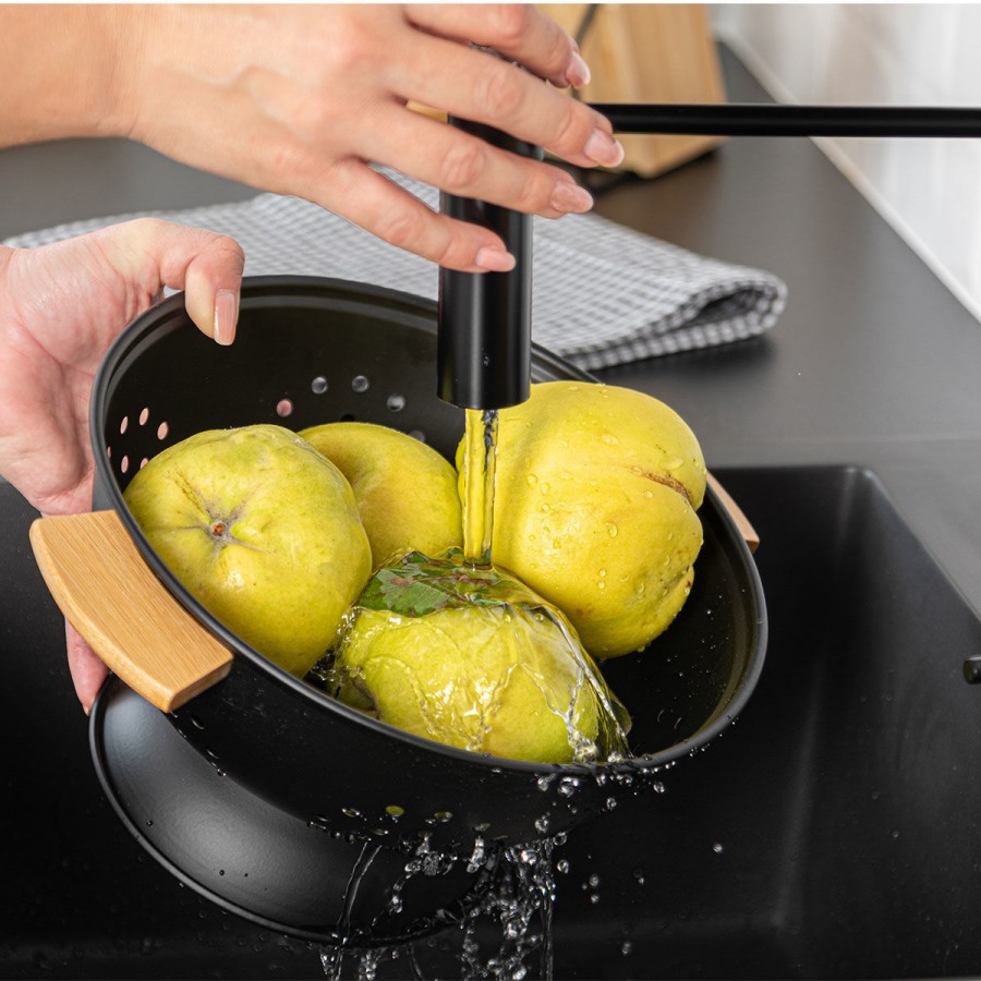 ESTIA ΣΟΥΡΩΤΗΡΙ ΖΥΜΑΡΙΚΩΝ BAMBOO ESSENTIALS ΜΕΤΑΛΛΙΚΟ ΜΕ ΛΑΒΕΣ 24x24x13.7cm ΜΑΥΡΟ