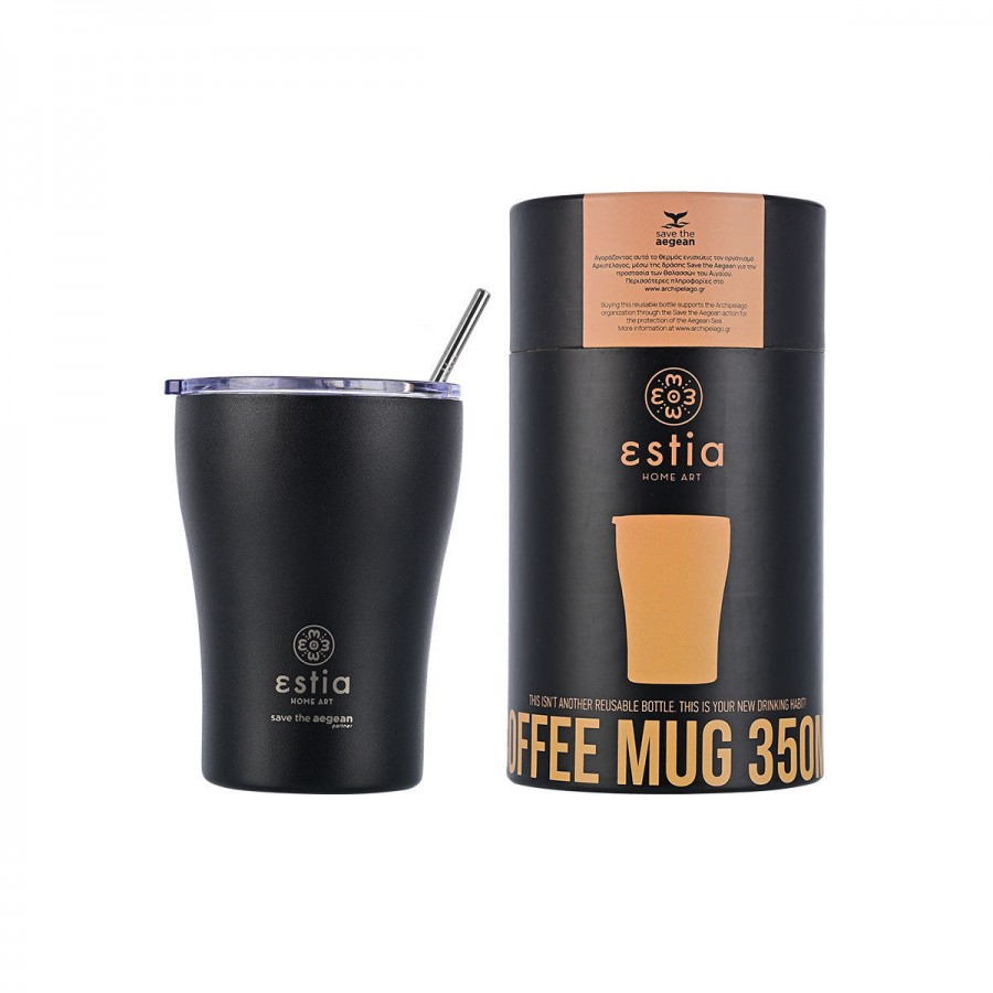 ESTIA ΘΕΡΜΟΣ COFFEE MUG SAVE THE AEGEAN 350ml MIDNIGHT BLACK ESTIA ΘΕΡΜΟΣ COFFEE MUG SAVE THE AEGEAN 350ml MIDNIGHT BLACK