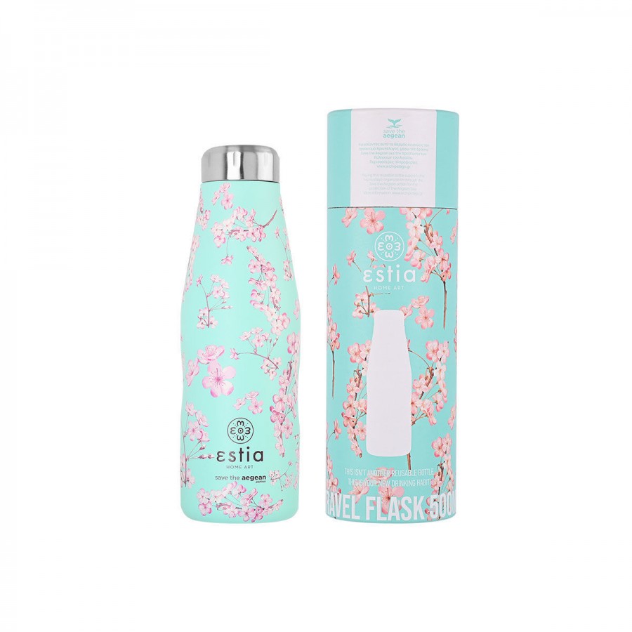 ESTIA ΘΕΡΜΟΣ TRAVEL FLASK SAVE THE AEGEAN 500ml BLOSSOM GREEN ESTIA ΘΕΡΜΟΣ TRAVEL FLASK SAVE THE AEGEAN 500ml BLOSSOM GREEN