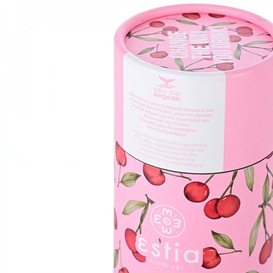 ESTIA ΘΕΡΜΟΣ TRAVEL FLASK SAVE THE AEGEAN 500ml CHERRY ROSE ESTIA ΘΕΡΜΟΣ TRAVEL FLASK SAVE THE AEGEAN 500ml CHERRY ROSE