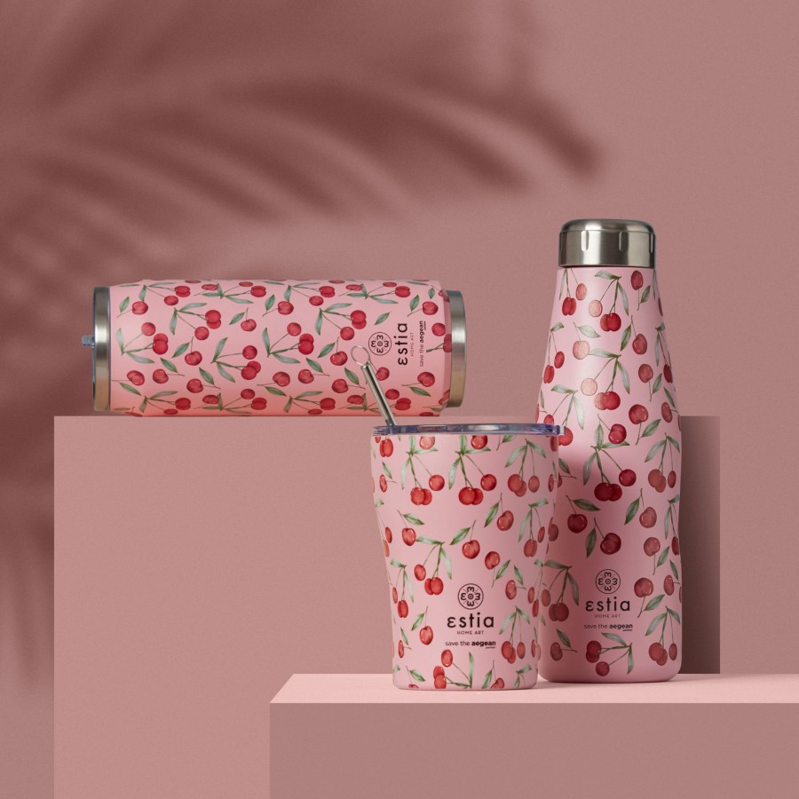 ESTIA ΘΕΡΜΟΣ TRAVEL FLASK SAVE THE AEGEAN 500ml CHERRY ROSE ESTIA ΘΕΡΜΟΣ TRAVEL FLASK SAVE THE AEGEAN 500ml CHERRY ROSE