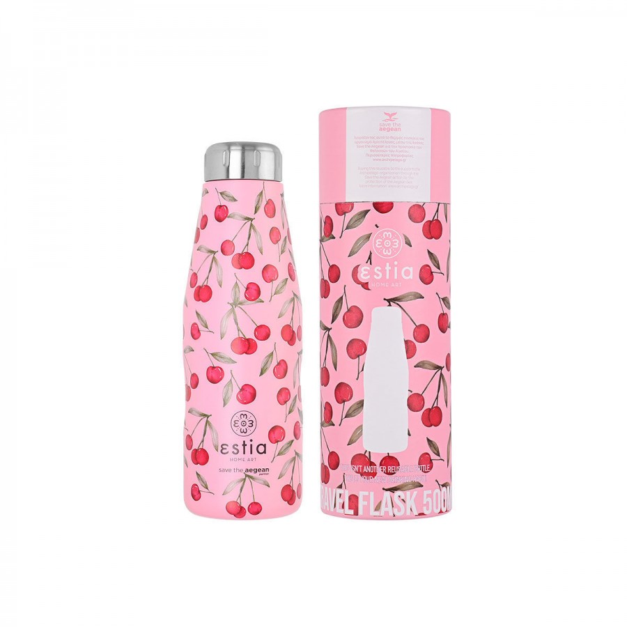 ESTIA ΘΕΡΜΟΣ TRAVEL FLASK SAVE THE AEGEAN 500ml CHERRY ROSE ESTIA ΘΕΡΜΟΣ TRAVEL FLASK SAVE THE AEGEAN 500ml CHERRY ROSE